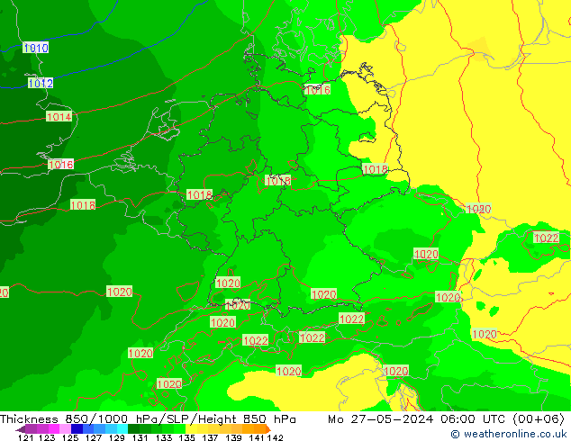 Schichtdicke 850-1000 hPa Arpege-eu Mo 27.05.2024 06 UTC