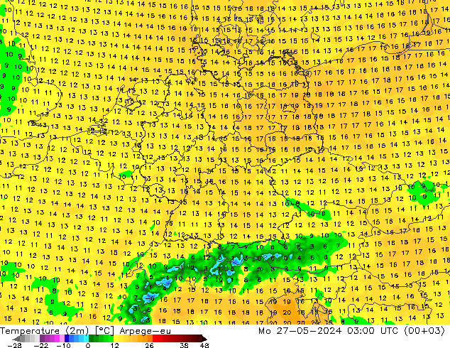 Temperature (2m) Arpege-eu Po 27.05.2024 03 UTC