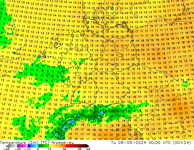 Temperature (2m) Arpege-eu Tu 28.05.2024 00 UTC