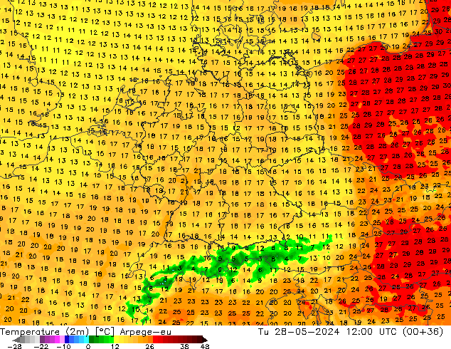 Temperature (2m) Arpege-eu Tu 28.05.2024 12 UTC