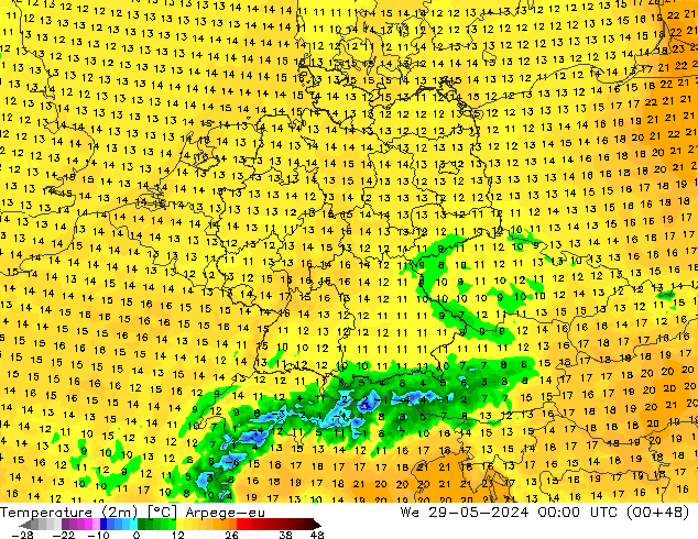 Temperatura (2m) Arpege-eu mié 29.05.2024 00 UTC