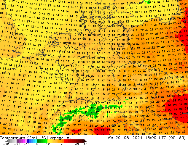 Temperature (2m) Arpege-eu We 29.05.2024 15 UTC