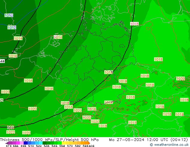 Schichtdicke 500-1000 hPa Arpege-eu Mo 27.05.2024 12 UTC