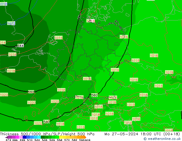 Espesor 500-1000 hPa Arpege-eu lun 27.05.2024 18 UTC