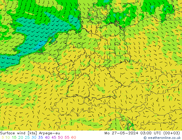 Surface wind Arpege-eu Mo 27.05.2024 03 UTC
