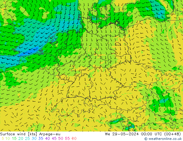 Vent 10 m Arpege-eu mer 29.05.2024 00 UTC