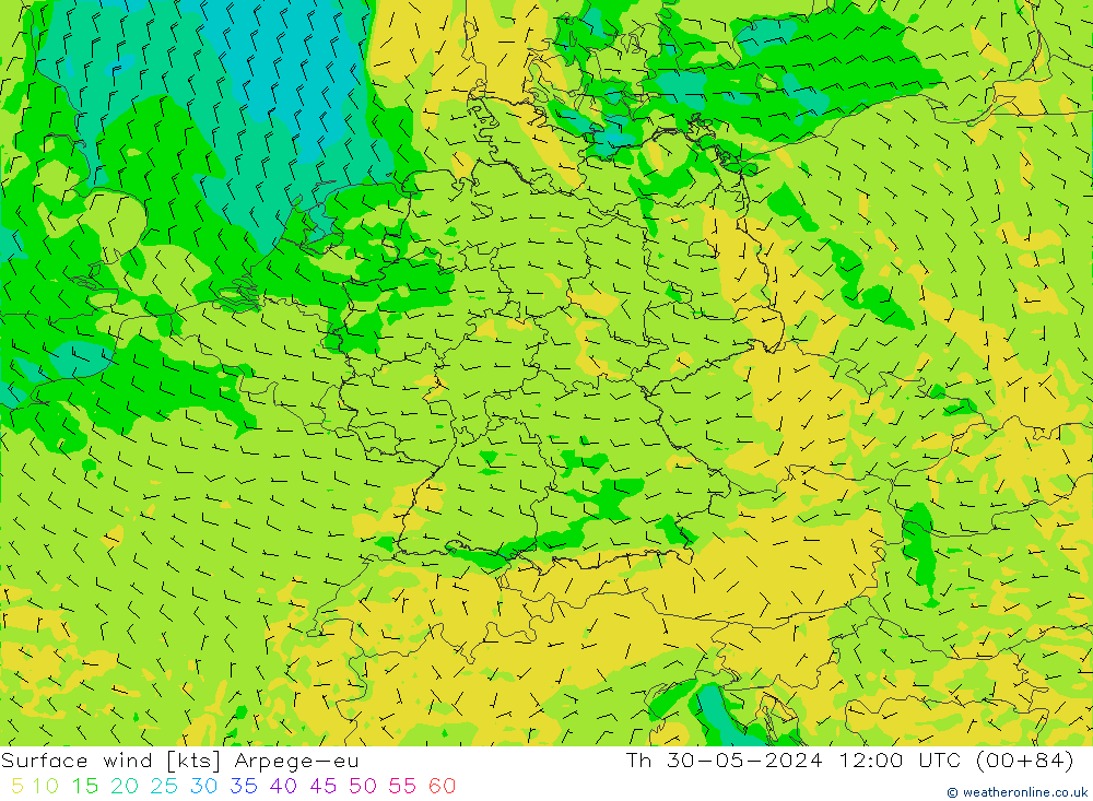 Wind 10 m Arpege-eu do 30.05.2024 12 UTC