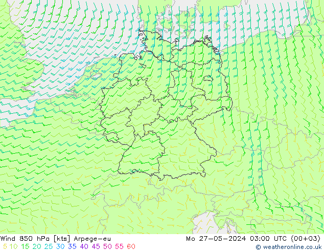 Vento 850 hPa Arpege-eu Seg 27.05.2024 03 UTC