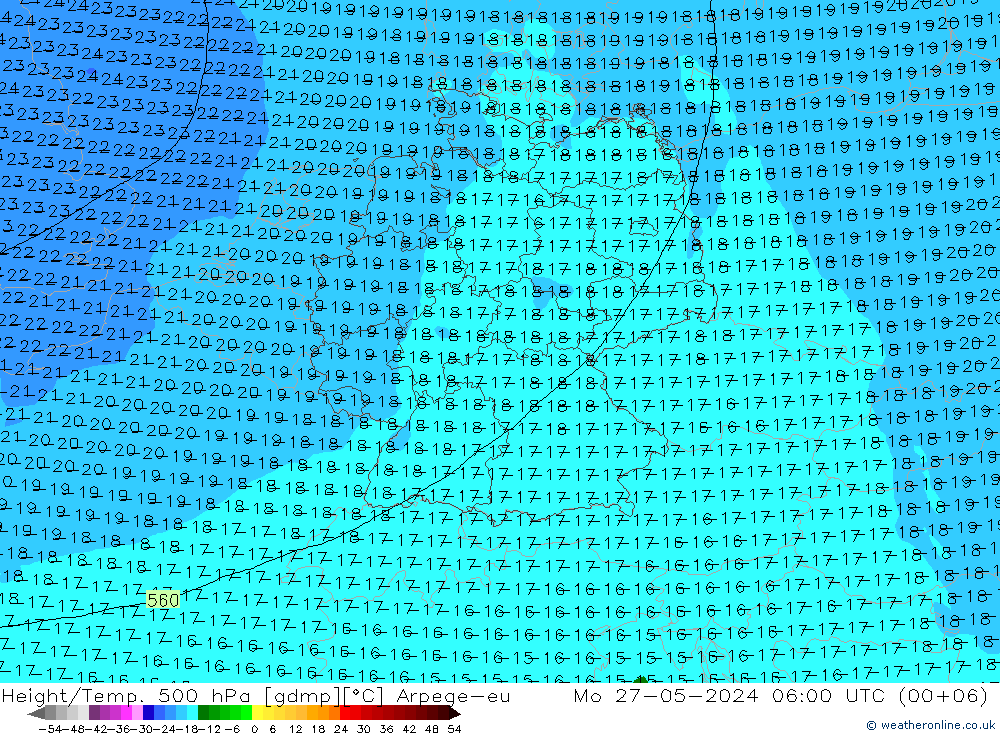 Height/Temp. 500 hPa Arpege-eu Mo 27.05.2024 06 UTC