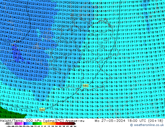 Height/Temp. 500 гПа Arpege-eu пн 27.05.2024 18 UTC