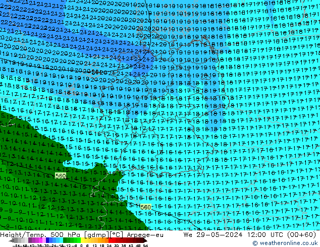 Géop./Temp. 500 hPa Arpege-eu mer 29.05.2024 12 UTC