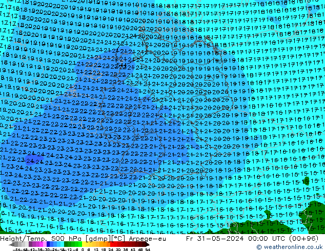 Height/Temp. 500 hPa Arpege-eu 星期五 31.05.2024 00 UTC