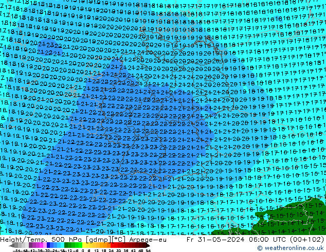 Hoogte/Temp. 500 hPa Arpege-eu vr 31.05.2024 06 UTC