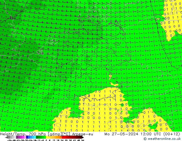 Height/Temp. 700 hPa Arpege-eu Seg 27.05.2024 12 UTC