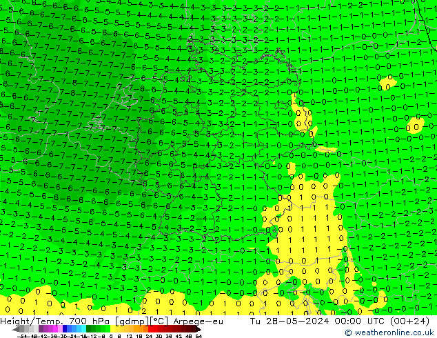 Height/Temp. 700 hPa Arpege-eu Tu 28.05.2024 00 UTC