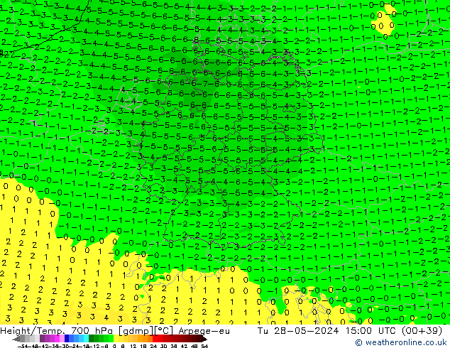 Geop./Temp. 700 hPa Arpege-eu mar 28.05.2024 15 UTC