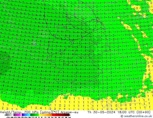 Height/Temp. 700 hPa Arpege-eu Qui 30.05.2024 18 UTC