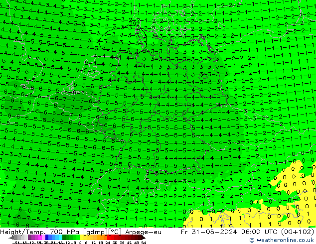 Height/Temp. 700 hPa Arpege-eu Pá 31.05.2024 06 UTC