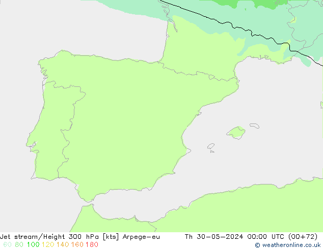 Jet stream/Height 300 hPa Arpege-eu Čt 30.05.2024 00 UTC