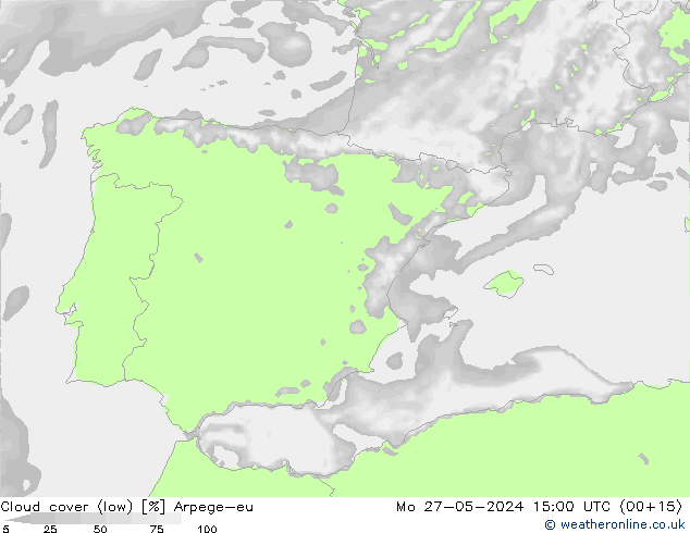 Bewolking (Laag) Arpege-eu ma 27.05.2024 15 UTC