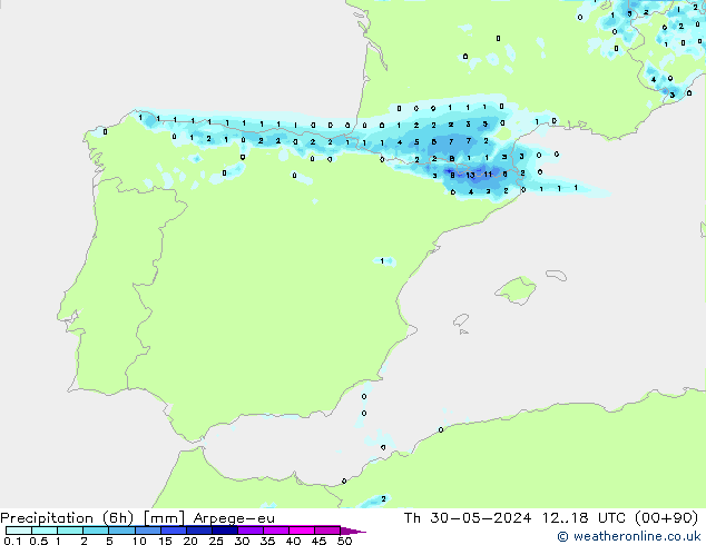 Yağış (6h) Arpege-eu Per 30.05.2024 18 UTC