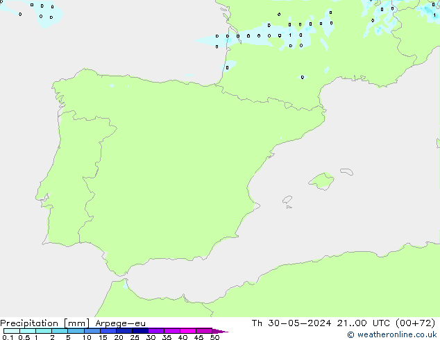 Srážky Arpege-eu Čt 30.05.2024 00 UTC