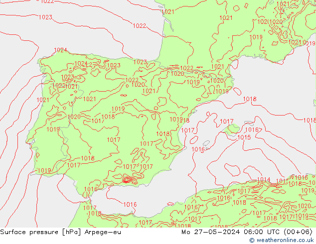 Presión superficial Arpege-eu lun 27.05.2024 06 UTC