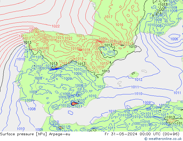 Surface pressure Arpege-eu Fr 31.05.2024 00 UTC