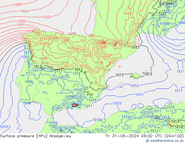 Surface pressure Arpege-eu Fr 31.05.2024 06 UTC