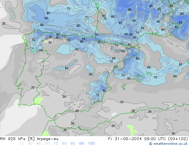 RH 925 hPa Arpege-eu Pá 31.05.2024 06 UTC