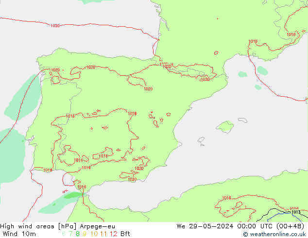 High wind areas Arpege-eu We 29.05.2024 00 UTC