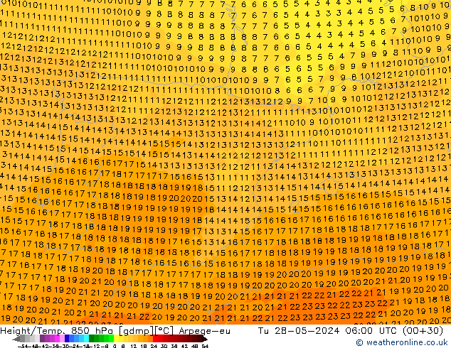 Height/Temp. 850 hPa Arpege-eu Tu 28.05.2024 06 UTC