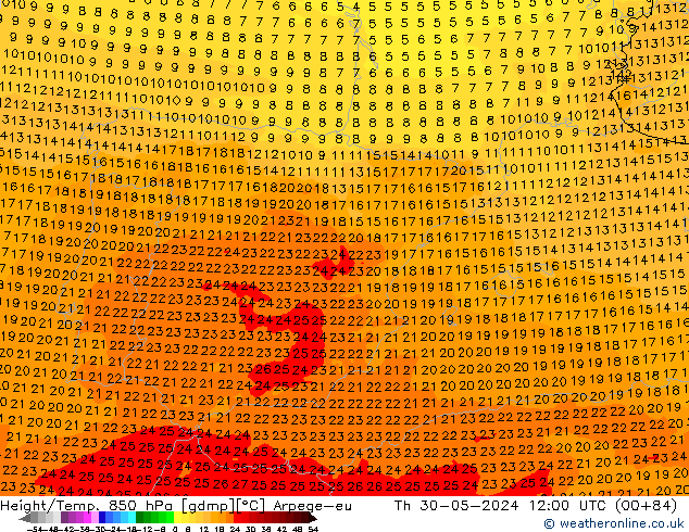 Yükseklik/Sıc. 850 hPa Arpege-eu Per 30.05.2024 12 UTC