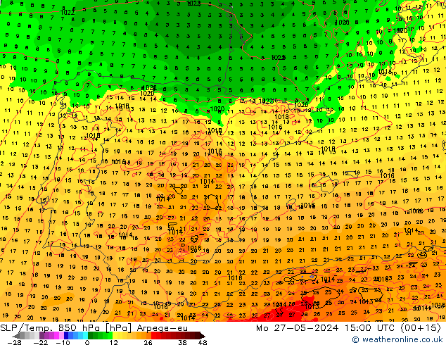 SLP/Temp. 850 hPa Arpege-eu lun 27.05.2024 15 UTC