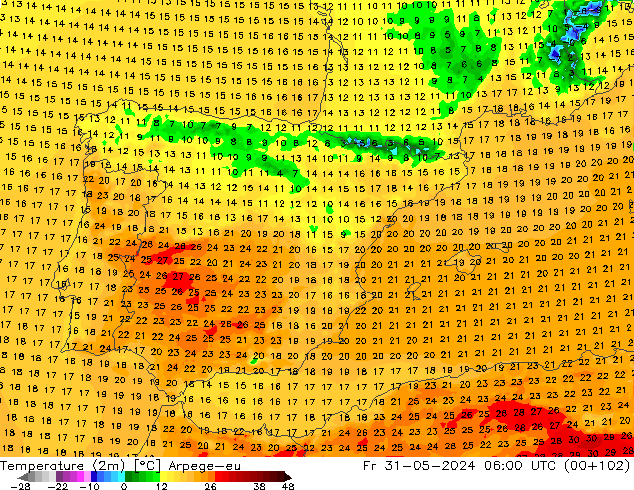 Sıcaklık Haritası (2m) Arpege-eu Cu 31.05.2024 06 UTC