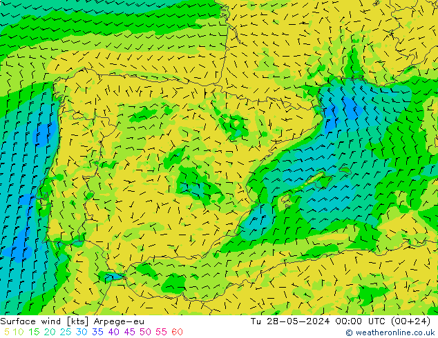 Surface wind Arpege-eu Tu 28.05.2024 00 UTC