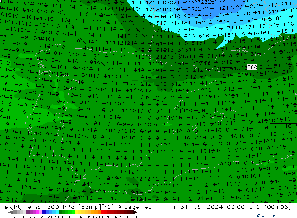 Height/Temp. 500 hPa Arpege-eu Fr 31.05.2024 00 UTC