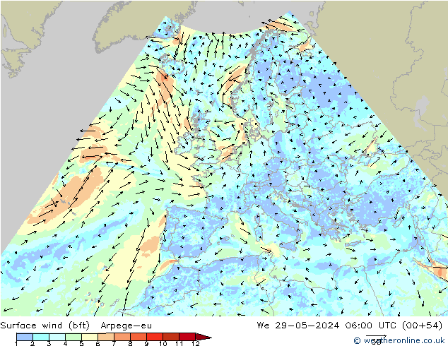 wiatr 10 m (bft) Arpege-eu śro. 29.05.2024 06 UTC