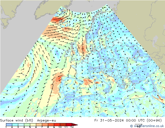 wiatr 10 m (bft) Arpege-eu pt. 31.05.2024 00 UTC