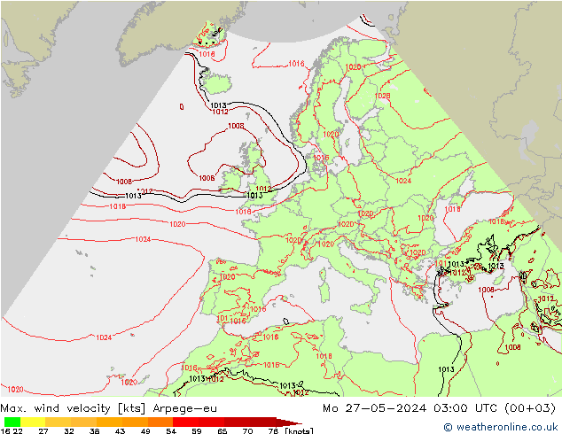 Max. wind velocity Arpege-eu Seg 27.05.2024 03 UTC