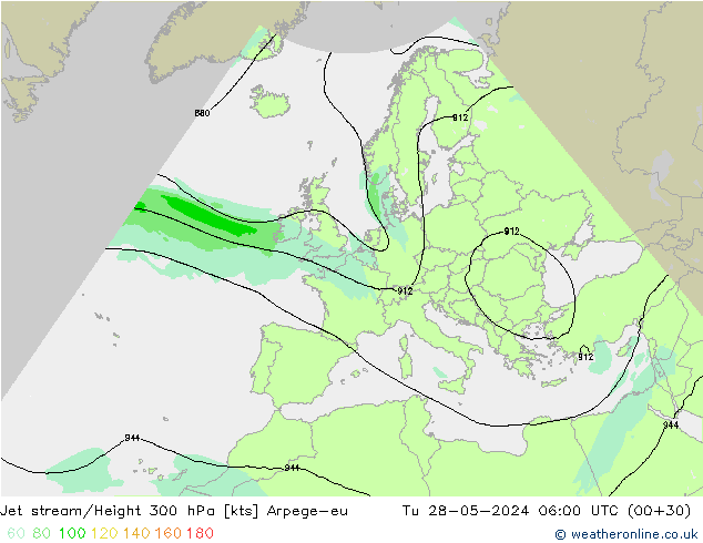 Jet stream/Height 300 hPa Arpege-eu Tu 28.05.2024 06 UTC