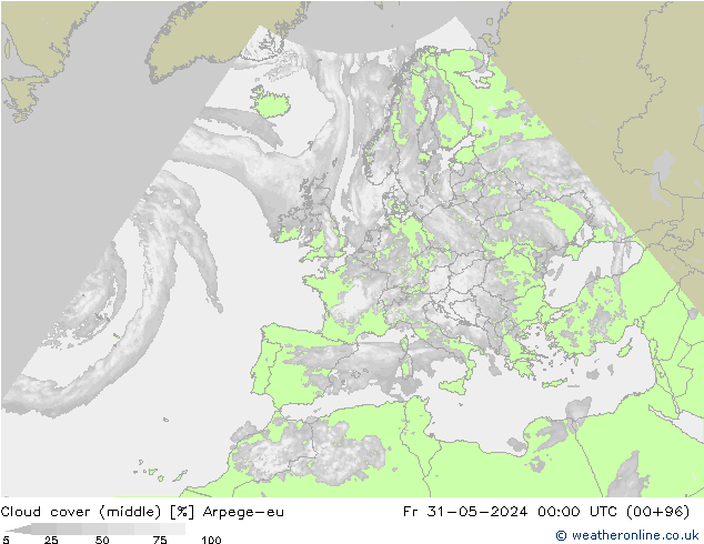 Wolken (mittel) Arpege-eu Fr 31.05.2024 00 UTC