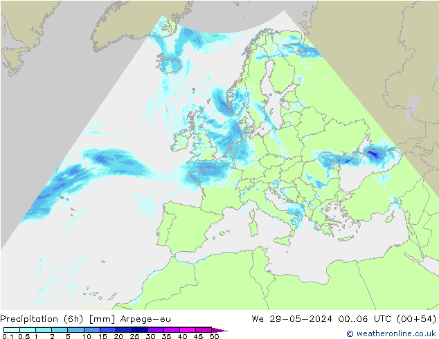 Yağış (6h) Arpege-eu Çar 29.05.2024 06 UTC