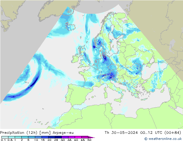Precipitation (12h) Arpege-eu Th 30.05.2024 12 UTC