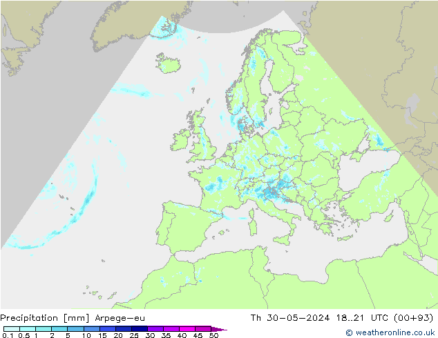 Precipitazione Arpege-eu gio 30.05.2024 21 UTC
