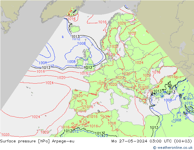 地面气压 Arpege-eu 星期一 27.05.2024 03 UTC