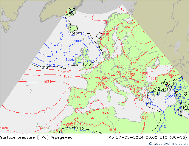 Surface pressure Arpege-eu Mo 27.05.2024 06 UTC