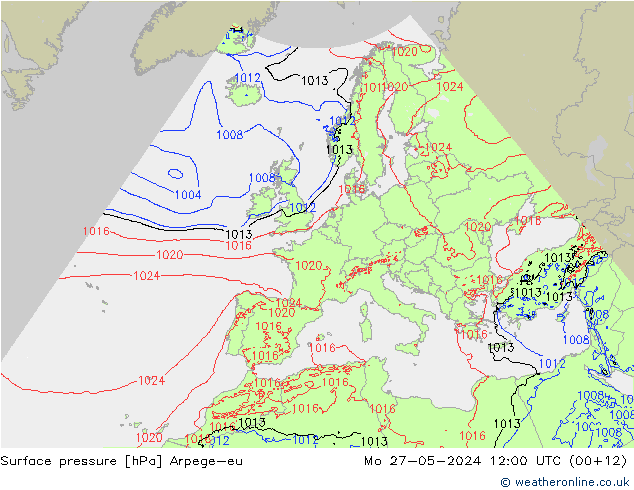 Surface pressure Arpege-eu Mo 27.05.2024 12 UTC