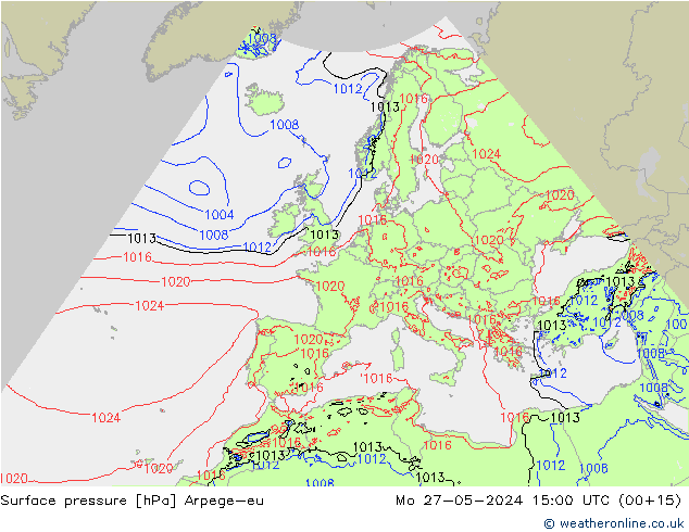 Surface pressure Arpege-eu Mo 27.05.2024 15 UTC