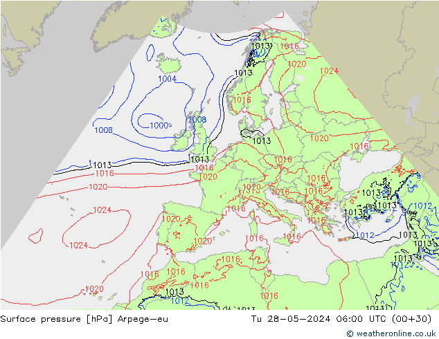 Surface pressure Arpege-eu Tu 28.05.2024 06 UTC